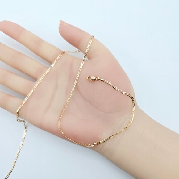"Elegant Rose Gold Figaro Chain Necklace – 50cm Brass Gold Plated, XPNL0113 - Picture 13 of 13